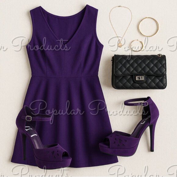 Elle | Peep-Toe Platform Heels, Purple - Picture 6 of 8